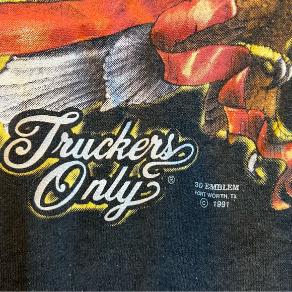 Vintage 1991 “Ride With The Wind” Truckers Only 3D Emblem Single Stitch T-Shirt - Picture 3 of 7